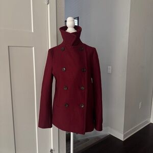 UNIQLO size XS burgundy peacoat with a touch of preppy style